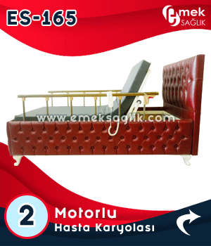 2 motorlu deri kaplama ahşap hasta karyolası