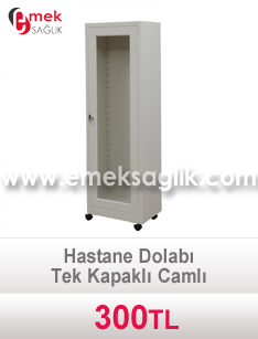 Hastane Dolabı Tek Kapılı Camlı